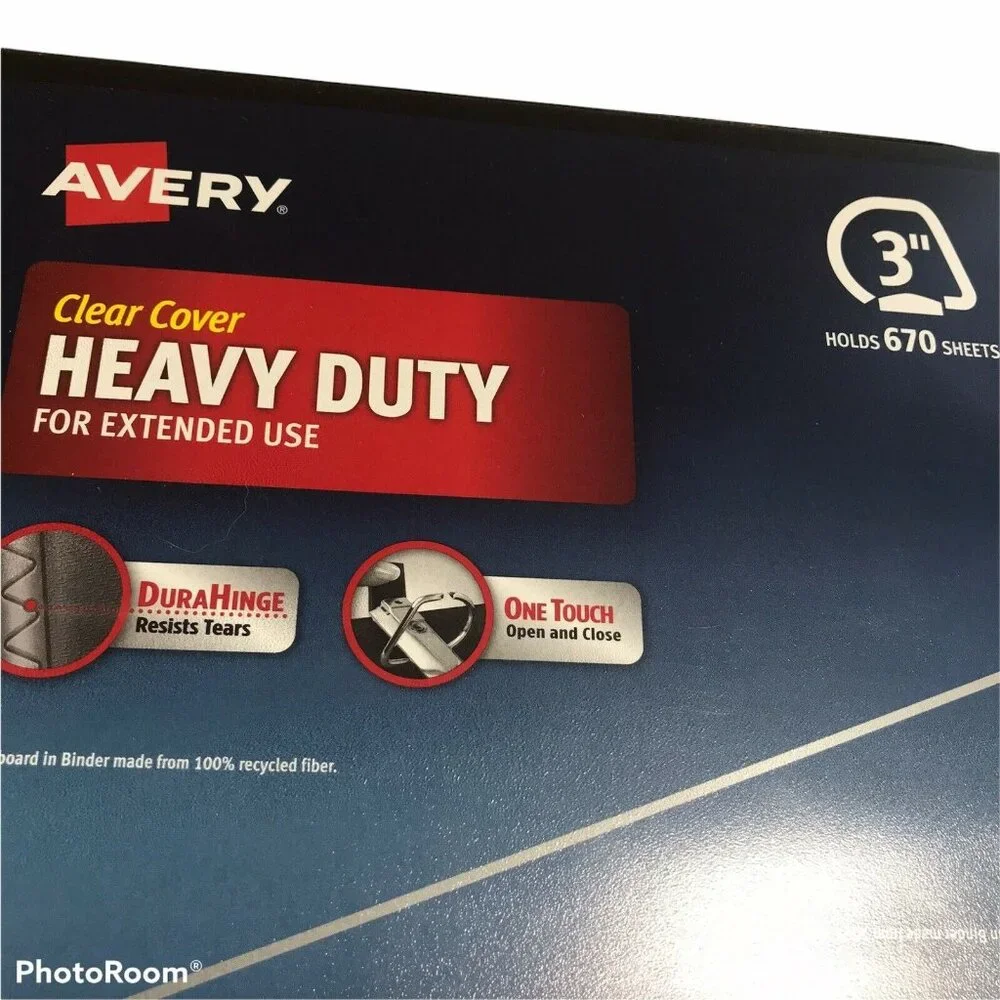 Avery Heavy Duty Clear Cover Three Ring 3” Black Binder 670 Sheet Capacity New